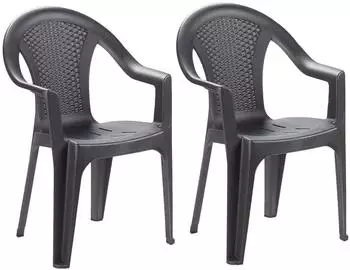 Mojawo Stapelstuhl mit Armlehne Kunststoff Rattan-Optik anthrazit (2er-Set)