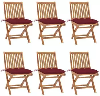 vidaXL Klappbare Gartenstühle mit Kissen, Teak, 6er-Set (3072858)