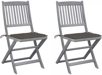 vidaXL Klappstühle mit Kissen, Akazienholz, 2er-Set (3064544)