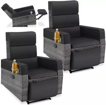 TecTake Pacentro Rattansessel Aluminium, verstellbare Lehne, grau (150kg)