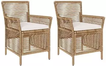 vidaXL Gartenstuhl mit Kissen 2er-Set, Poly-Rattan, beige/creme