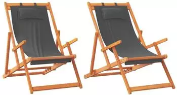 vidaXL Strandst&uuml;hle klappbar, grau, Stoff, 2er-Set (3214482)