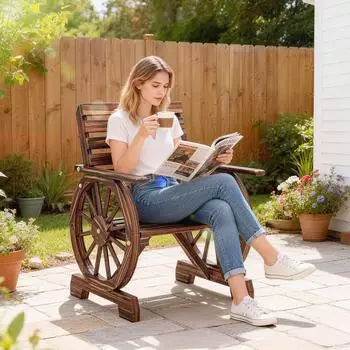 Outsunny Gartenstuhl Wagenr&auml;der-Design Holz verkohlt (84K-070V00TN)
