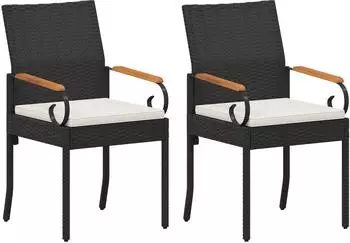 vidaXL Gartenst&uuml;hle mit Kissen, Polyrattan und Akazie, schwarz/creme