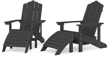 vidaXL Adirondack-Gartenst&uuml;hle 2er-Set mit Hockern, HDPE, anthrazit (3095697)