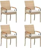 vidaXL Gartenst&uuml;hle 4 stk. Beige und Cremewei&szlig; Poly-Rattan und Akazie
