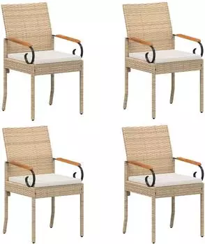 vidaXL Gartenst&uuml;hle 4 Stk. Poly-Rattan & Akazie, beige/cremewei&szlig; (42025887)