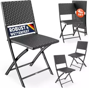 Casaria Polyrattan Klappstuhl 4er-Set anthrazit, bis 120kg, wetterfest