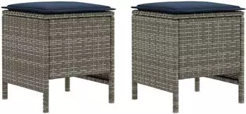 vidaXL Garten-Fu&szlig;hocker PE-Rattan grau und marineblau, 2 Stk. (42025388)