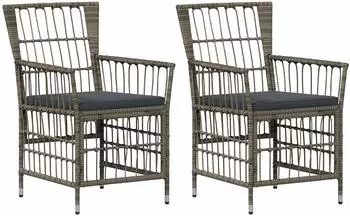 vidaXL Gartenst&uuml;hle 2er-Set grau, PE-Rattan/Stahl/Polyesterstoff