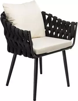 CLP Naxos Gartensessel Seilgeflecht anthrazit, mit Armlehnen, creme (328320)