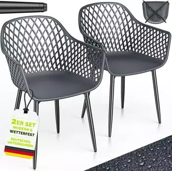 tillvex Gartenstuhl 2er Set mit Armlehne, anthrazit, UV-best&auml;ndig, bis 120kg (TVMVGS-010)