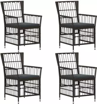 vidaXL Gartenstühle 4er-Set, PE-Rattan/Stahl/Polyesterstoff, schwarz