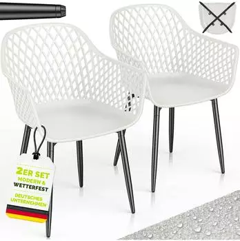 tillvex Gartenstuhl 2er-Set mit Armlehne, wei&szlig;, wetterfest (TVMVGS-004)