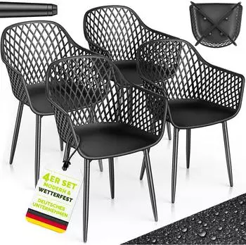 tillvex Gartenstuhl 4er-Set mit Armlehne, schwarz, wetterfest (TVMVGS-008)