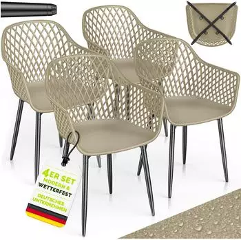 tillvex Gartenstuhl 4er-Set mit Armlehne, taupe, UV-best&auml;ndig (TVMVGS-014)
