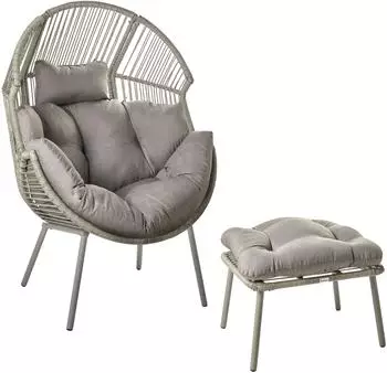 Beliani Murano Gartensessel mit Hocker, PE-Rattan, grau (641741)