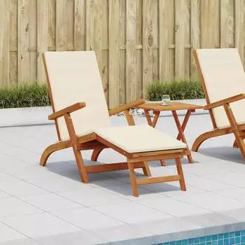 vidaXL Liegestuhl verstellbar & klappbar, Akazienholz, cremewei&szlig;, 2er-Set (3415402)