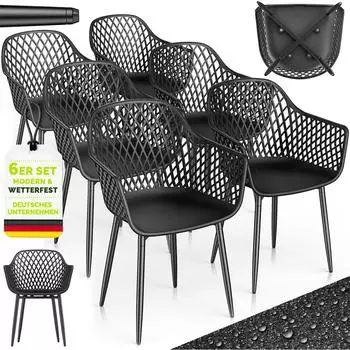 tillvex Gartenstuhl 6er-Set mit Armlehne, schwarz, Kunststoff, UV-best&auml;ndig (TVMVGS-009)
