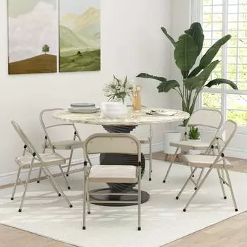 HomCom Klappstuhl 6er-Set gepolstert, Stahlbeine, beige