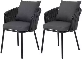 Mendler HWC-P89 Aluminium-Gartenstuhl Seilgeflecht anthrazit, 2er-Set (120194)