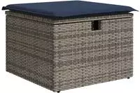 vidaXL Gartenhocker mit Kissen Grau 55x55x37 cm Poly Rattan