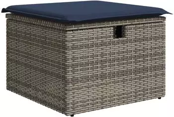 vidaXL Gartenhocker mit Kissen, Poly Rattan, grau, 55x55x37cm