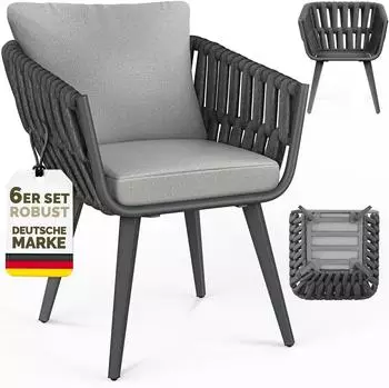 tillvex Gartenstuhl 6er-Set mit Armlehnen, wetterfest, UV-beständig (TVBGRD-004)