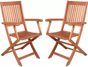 Garden Pleasure Seattle Klappstuhl mit Armlehnen, Eukalyptus, braun, 2er-Set