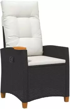 vidaXL Liegestuhl mit Teeteller, Poly-Rattan, schwarz/cremewei&szlig; (42026806)