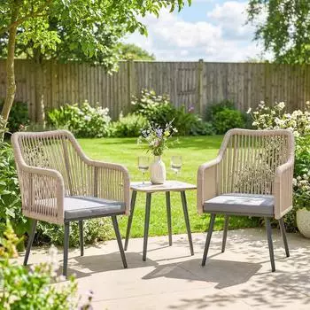 Outsunny Gartenstuhl-Set 2er mit Armlehne und Sitzkissen, hellgrau, Metallrahmen