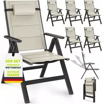 tillvex Gartenstuhl Premium Hochlehner klappbar, beige, Aluminium, 6er-Set (1310-034)