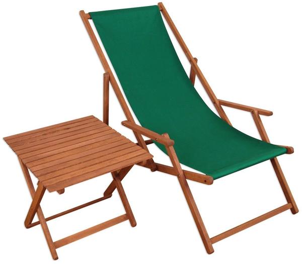 Erst-Holz Sonnenliege grün Liegestuhl Tisch Gartenliege Holz Deckchair Strandstuhl Gartenmöbel Buche 10-304 T