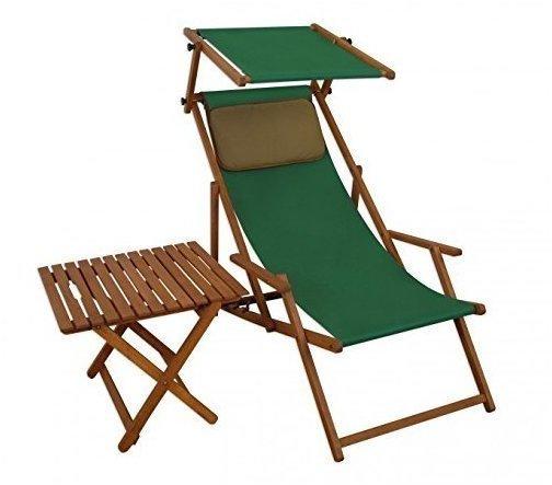 Erst-Holz Gartenliege grün Liegestuhl Sonnendach Sonnenliege Tisch Kissen Deckchair Strandstuhl 10-304 S T KD