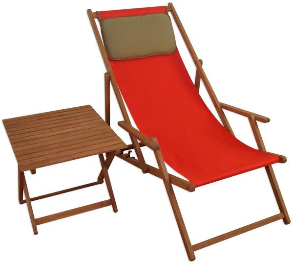 Erst-Holz Liegestuhl Gartenliege rot Kissen Tisch Deckchair Buche Sonnenliege Sonnenstuhl 10-308 T KD