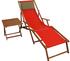 Erst-Holz Liegestuhl rot Fußablage Tisch Kissen Deckchair Holz Sonnenliege Gartenliege Buche 10-308 F T KD