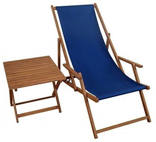 Erst-Holz Liegestuhl blau Strandliege Gartenliege Tisch Buche Deckchair Strandstuhl klappbar 10-307 T