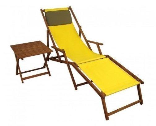 Erst-Holz Liegestuhl gelb Fußablage Tisch Kissen Deckchair Sonnenliege Gartenliege Holz 10-302 F T KD