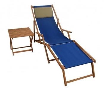 Erst-Holz Gartenliege Liegestuhl blau Fu&szlig;ablage Tisch