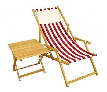 Erst-Holz Gartenstuhl rot-weiß Sonnenliege Strandstuhl Deckchair Buche hell Tisch Kissen 10-314 N T KH