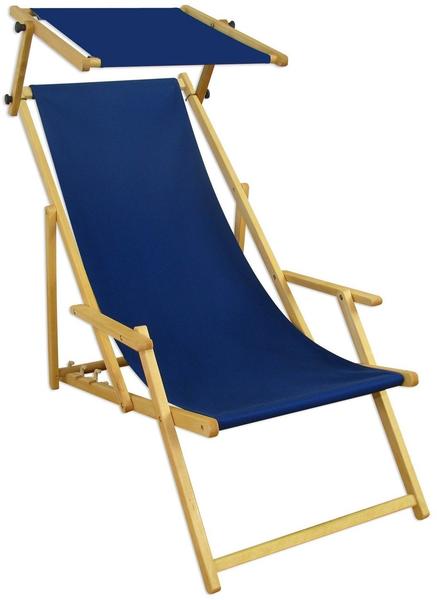 Erst-Holz Liegestuhl blau Gartenliege Sonnenliege Sonnendach Strandstuhl Buche klappbar 10-307 N S