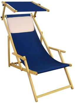 Erst-Holz Gartenstuhl blau Sonnenliege Strandstuhl Sonnendach Kissen Deckchair Buche 10-307 N S KH