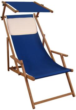 Erst-Holz Liegestuhl blau Buche dunkel Gartenliege Strandstuhl Sonnendach Kissen klappbar 10-307 S KH