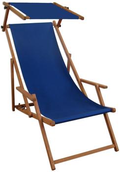 Erst-Holz Liegestuhl blau Gartenstuhl Deckchair Buche Strandstuhl Sonnendach Sonnenliege 10-307 S