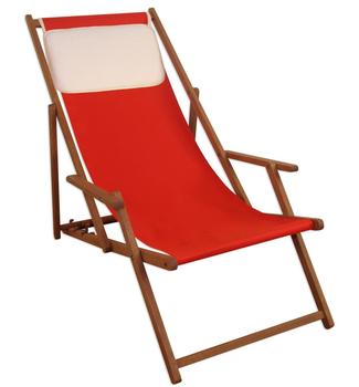 Erst-Holz Sonnenliege Deckchair rot Liegestuhl klappbare Gartenliege Holz Strandstuhl Gartenmöbel 10-308 KH