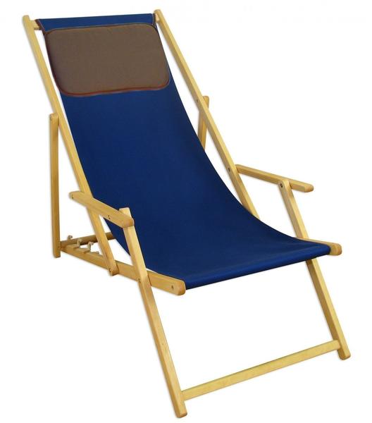 Erst-Holz Deckchair blau Liegestuhl Kissen Sonnenliege Buche Gartenliege Holz Gartenmöbel 10-307 N KD
