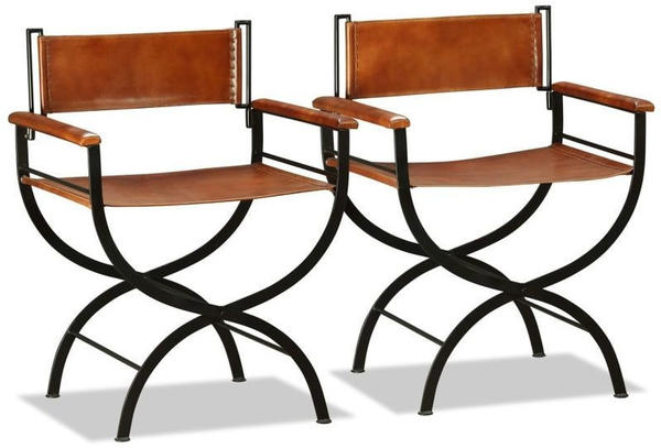 vidaXL Folding chairs 2 units brown and black real leather