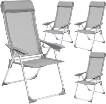 TecTake 4 Aluminium Gartenstühle mit Kopfteil grau (TT402181)