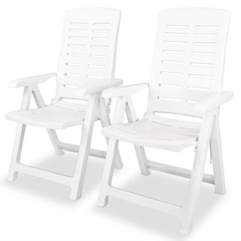 vidaXL Plastic White Reclining Garden Chairs - 2pcs
