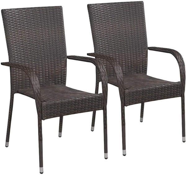 vidaXL Stackable Outdoor Chairs Poly Rattan - Brown (2pcs)
